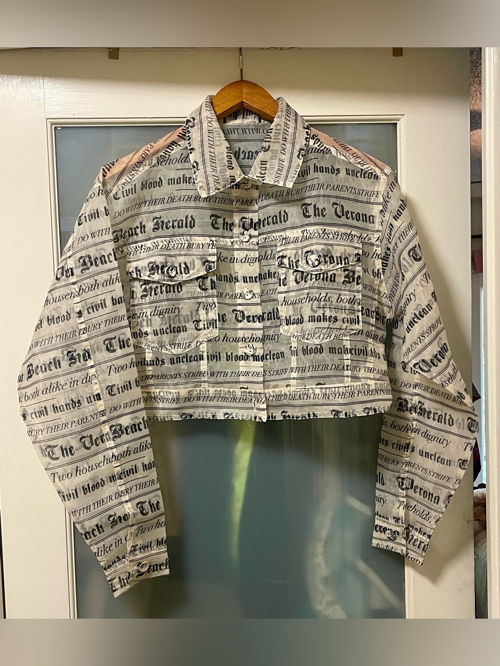 “Dior” Black Print on Cream Button-Front Button up/Jacket